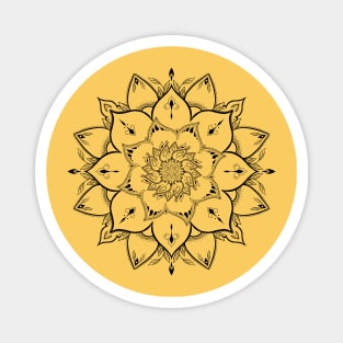 Black floral mandala line work Magnet